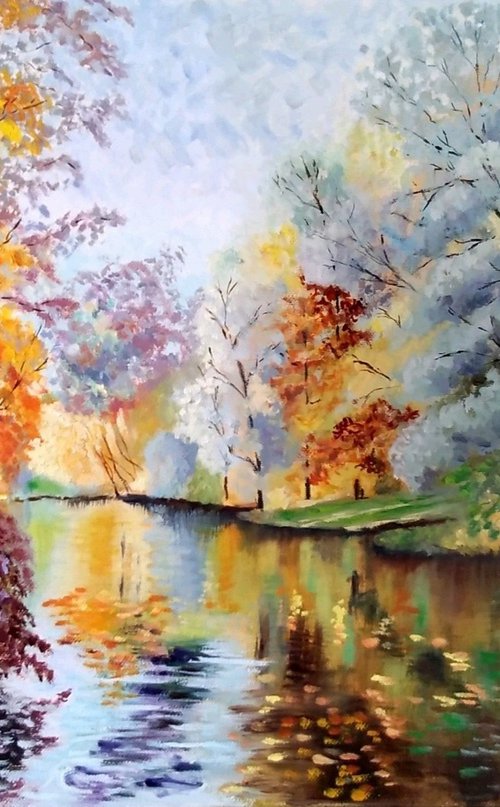 Park and pond in early autumn by Liubov Samoilova