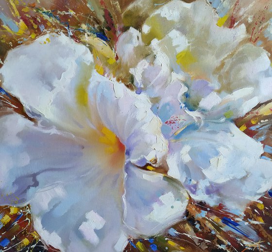 Glare on the flower - oil painting, flower impressionism, flower painting, gift for her