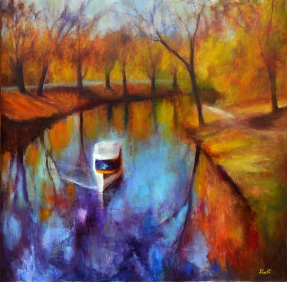 Golden season. Large abstract Landscape Oil