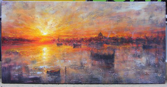 "Harbor of destroyed dreams -The last hole on the flute"....Large size W 120x H 60cm