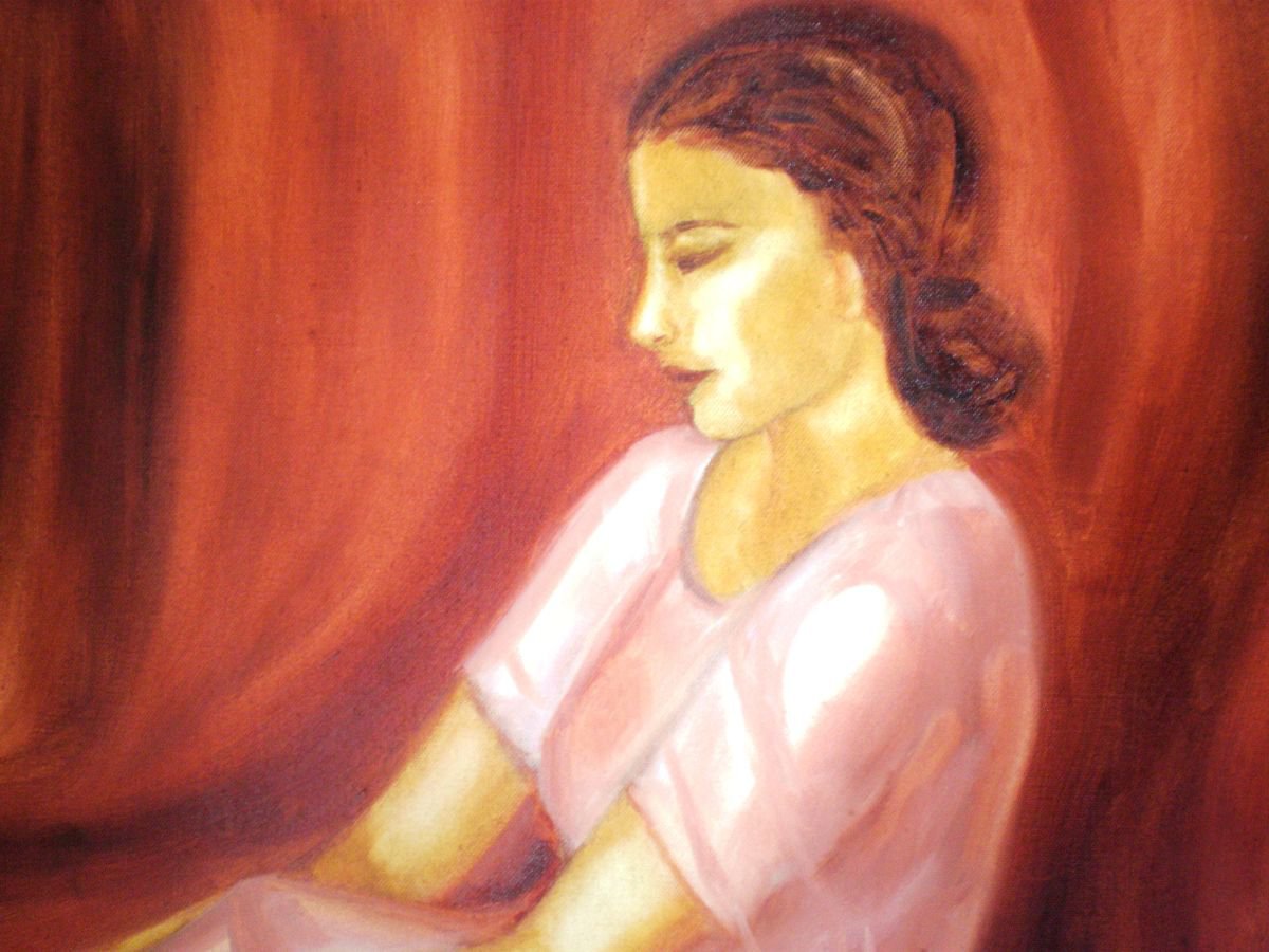 Impressionistic Portrait Oil Painting By Deepa Kern, 30 X 23, Moments Of Quiet Reflection, Original Artwork