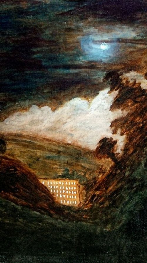 Cotten Mills by Moonlight (Oil on canvas 40x30 inch) by Jack Bagley
