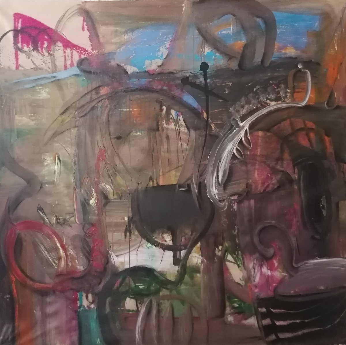 Abstract Acrylic Painting By Stefano Mazzolini, 63 X 63", Pisky, Original Artwork