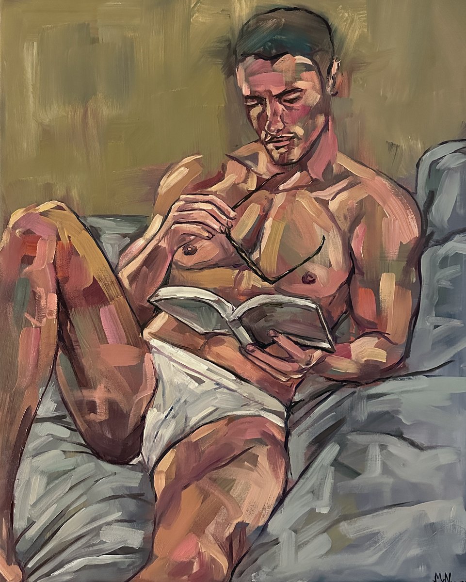 Naked man reading male nude painting Oil painting by Emmanouil Nanouris |  Artfinder