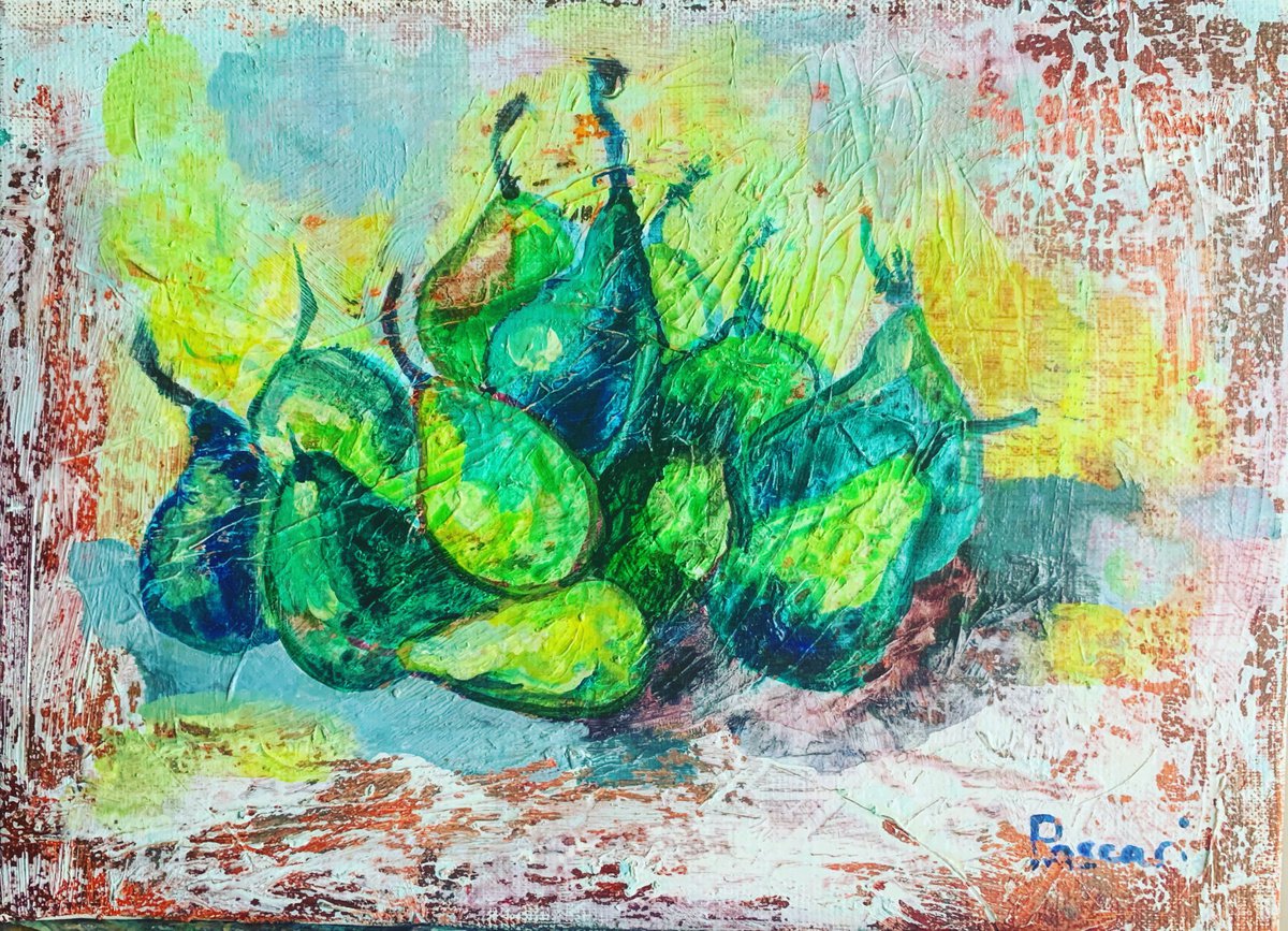 Impressionistic Still Life Oil Painting By Olga Pascari, 13 X 9", Pears Still Life, Original Artwork