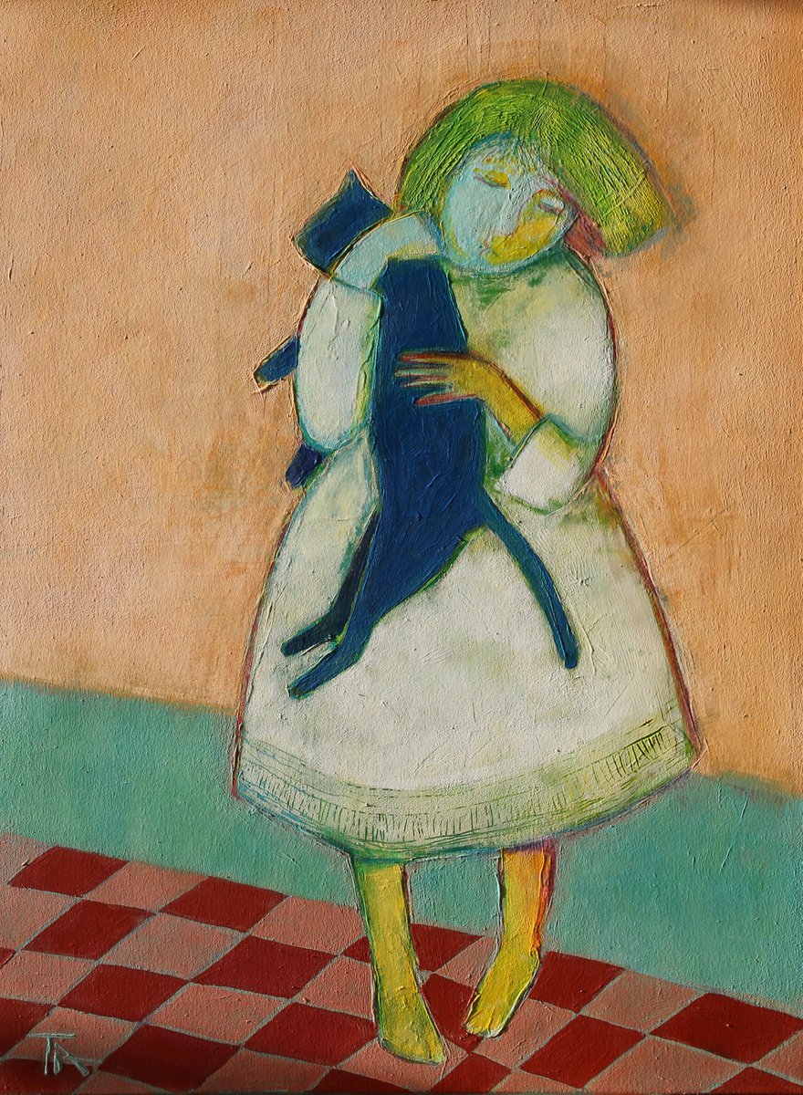 Girl with a cat. by Tatjana Auschew
