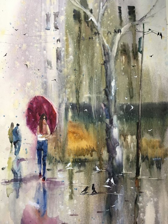 Watercolor "At the corner”