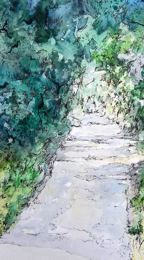 Stick to the path watercolour version by Richard Freer