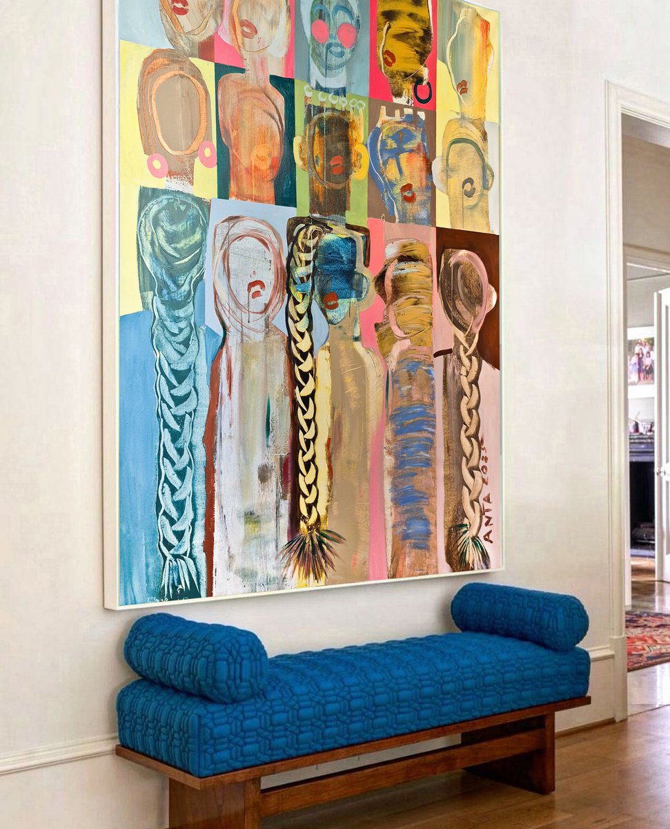 Impressionistic Portrait Acrylic Painting By Kariko Ono, 43 X 55", Heroes 23, Original Artwork