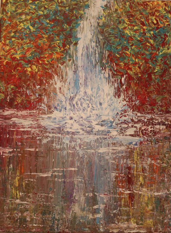 Waterfall-Impressionistic Acrylic Painting-Ready to Hang-Muted Collection