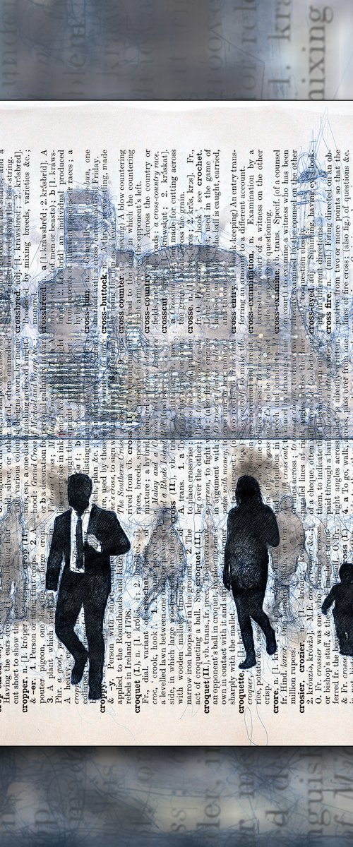 City Rush - Manhattan - Collage Art Print on Large Real English Dictionary Vintage Book Page by Jakub DK - JAKUB D KRZEWNIAK