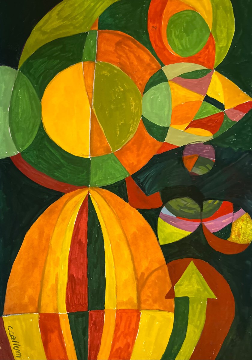 Geometric Watercolour , Lunar Eclipse By Christine Callum Mcinally, 6 X 8, Artwork For Sale On Artfinder