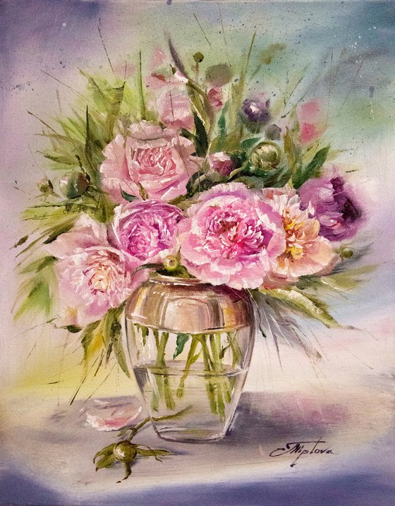 "Bouquet of Peonies" oil painting on canvas, can be personalized for you.
