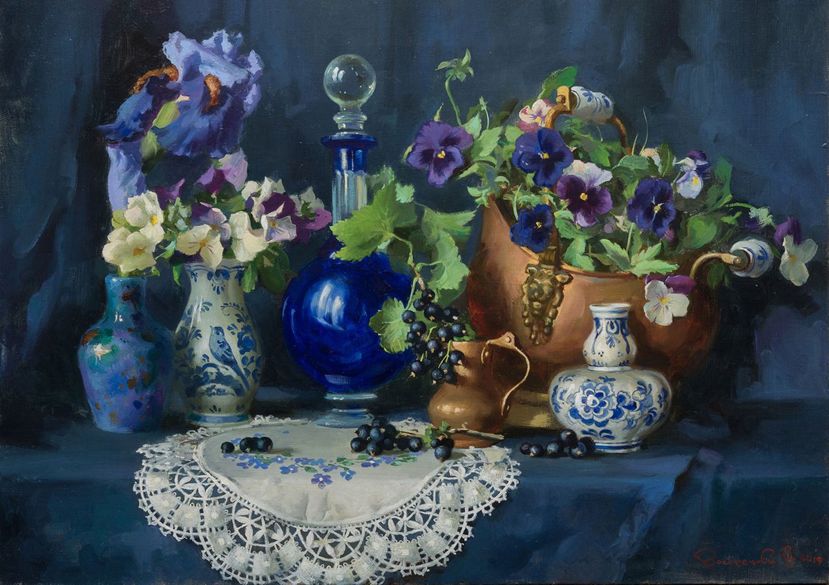 Still life with blue carafe by Anastasia Vostrezova