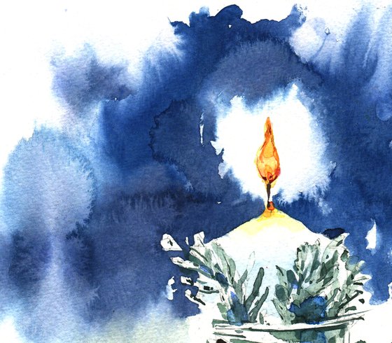 Watercolor sketch "Light of winter evenings" original illustration