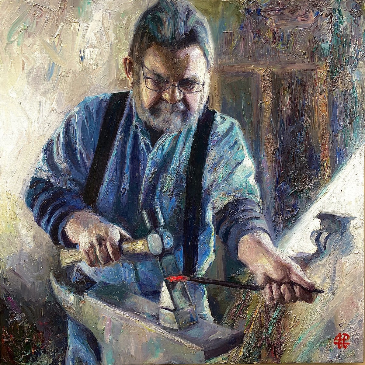 Impressionistic Portrait Oil Painting By Andres Portillo, 40 X 40, The Work, Original Artwork