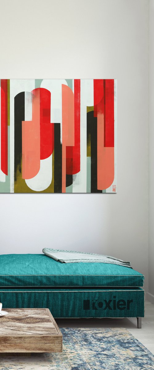 Large Graphic Painting - Traffic Red & Pink XL - 140x90cm - Ronald Hunter - 07J by Ronald Hunter
