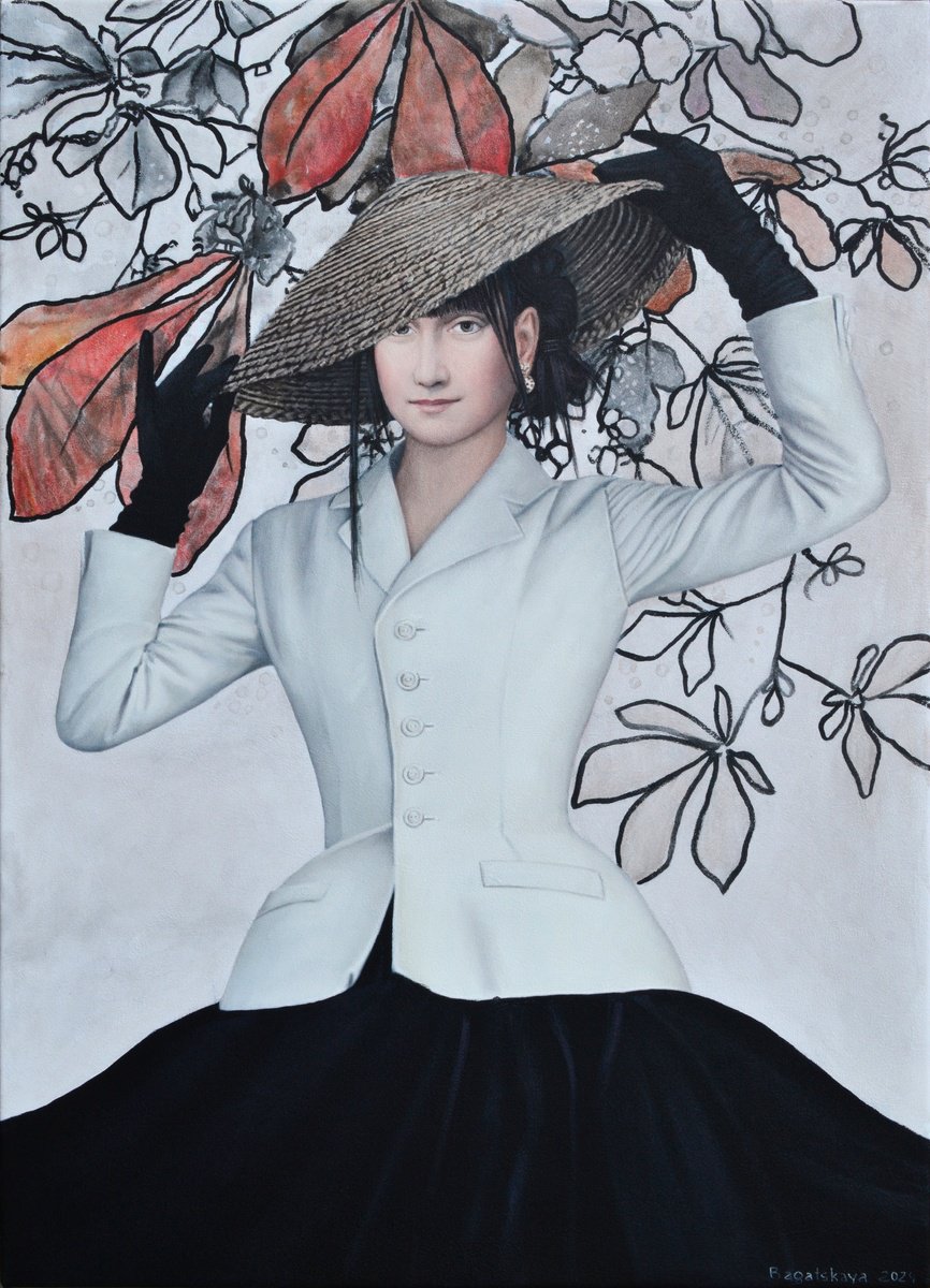 Photorealistic Portrait Acrylic Painting By Nataliya Bagatskaya, 26 X 35", New Hat, Original Artwork
