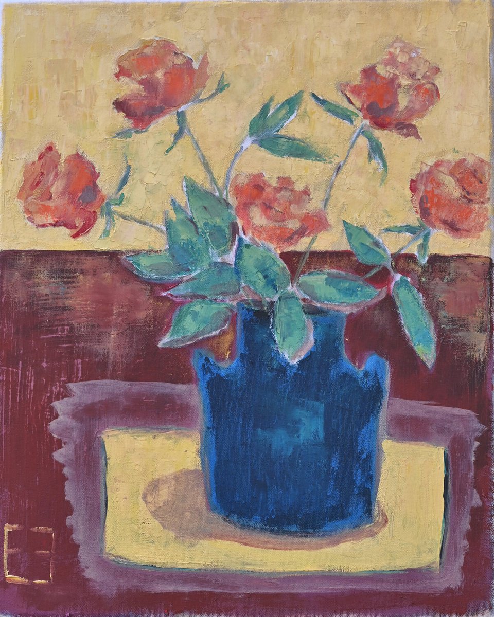 Impressionistic Botanical Oil Painting By Elena Zapassky, 16 X 20, Five Roses, Original Artwork