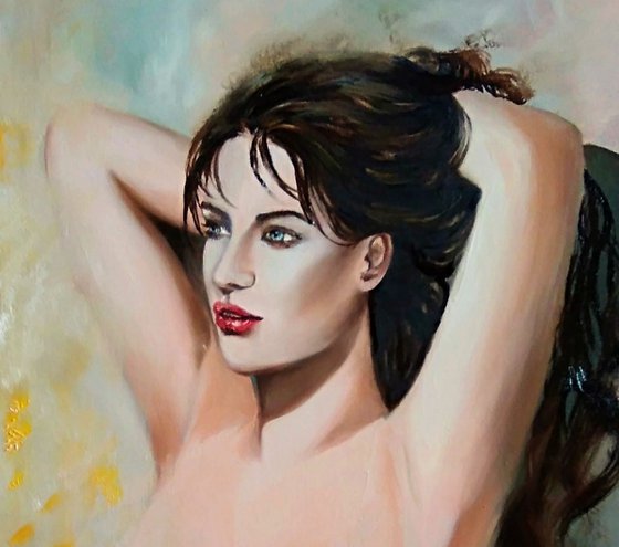 Honey - portrait- nude - woman - original painting