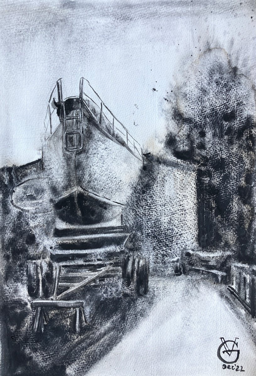 Impressionistic Landscape Watercolour By Valeria Golovenkina, 11 X 15", Boats On The Grass 12, Original Artwork