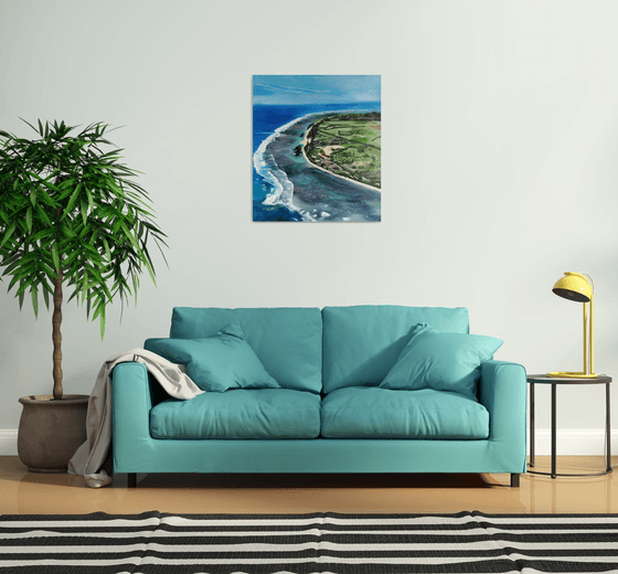 Island, original landscape waves, ocean oil painting, Gift art for home