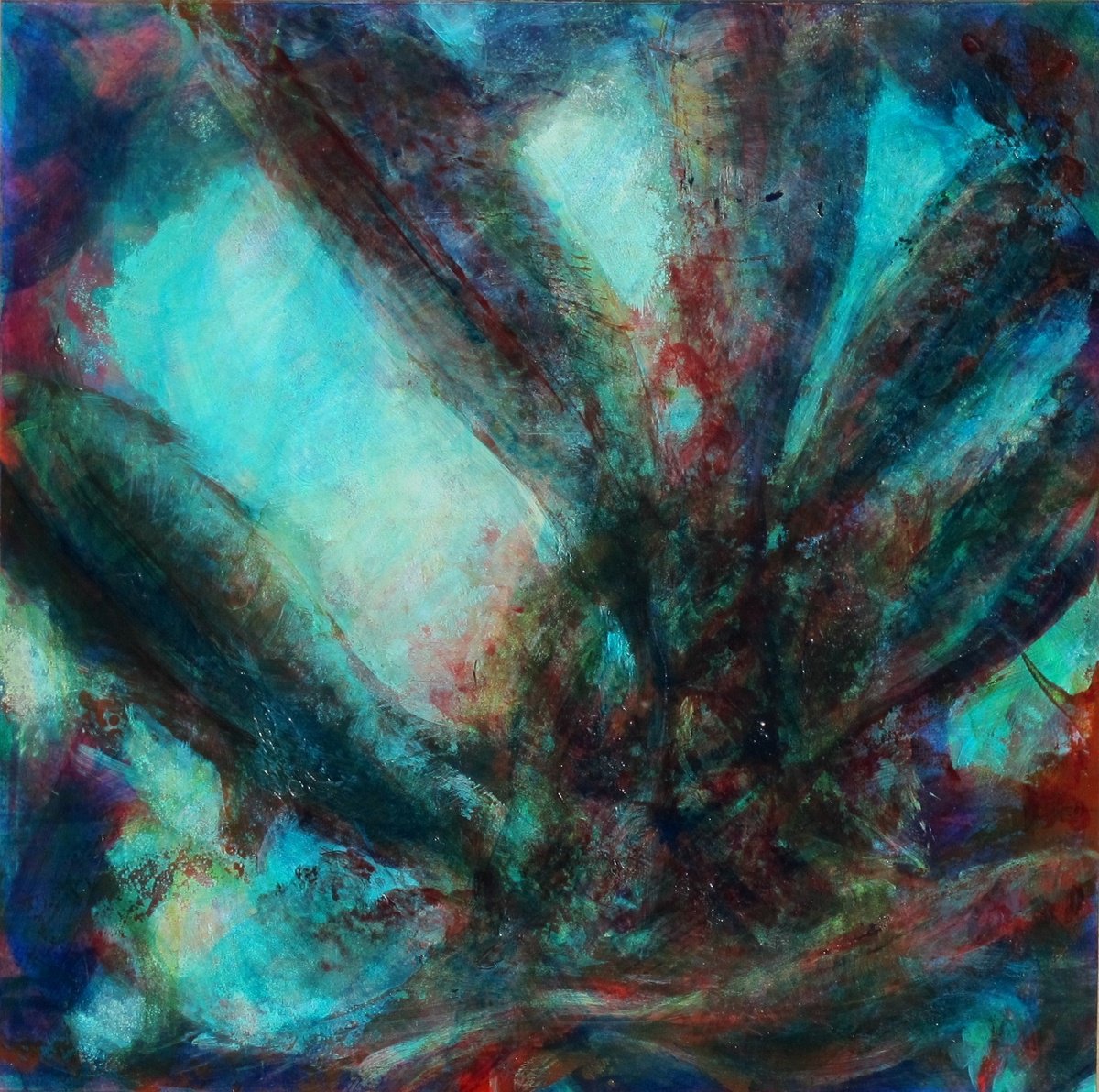 Abstract Animal Acrylic Painting By Fabienne Monestier, 15 X 15, Fishes #2, Original Artwork