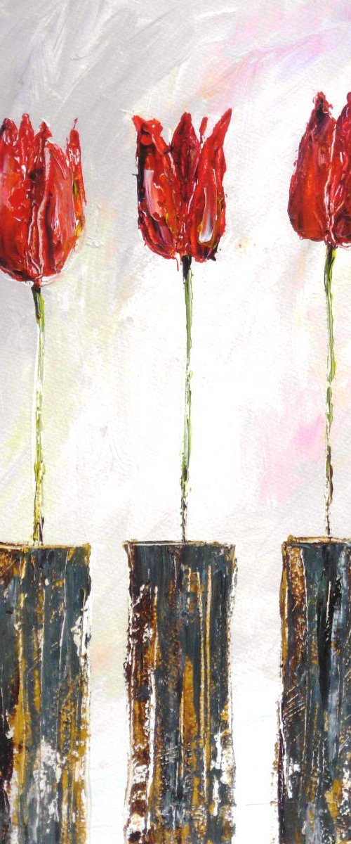 Three Red Tulips by Jan Rippingham