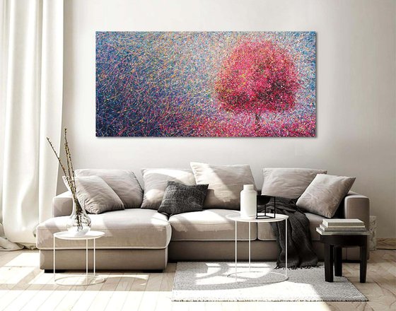 Sakura Original pink abstract tree Tender Light painting Spring blossom Large abstract landscape Cherry Blossom