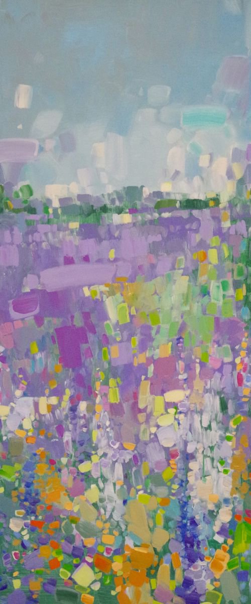 Lavenders, Abstract Landscape, Original oil painting, Large Size, One of a kind Signed with Certificate of Authenticity by Vahe Yeremyan