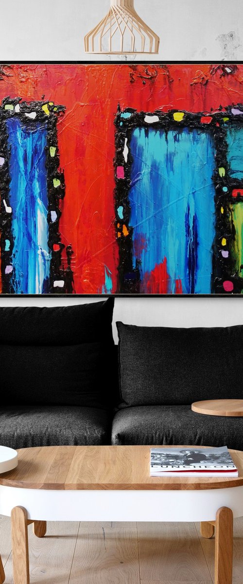 Red Circus 160cm x 100cm Textured Abstract Art by Franko