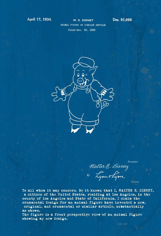 Disney character patent - Pig 2 - Blue - circa 1934