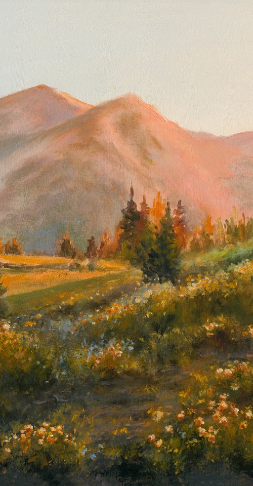 Mountain landscape with golden light by Lucia Verdejo