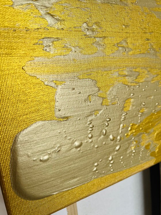 Golden Expressive Abstract Painting. Gold luxury art.