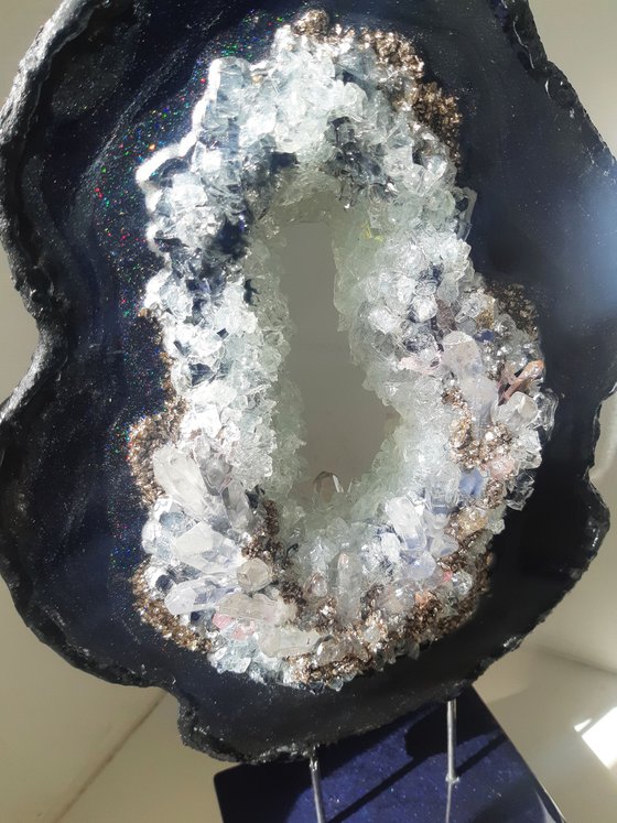 Luxury Geode Slice Black Navy , Crystal Explosion, Unique gift, Home Decor, Luxury art, Crystal art, Geode sculpture, Standing geode