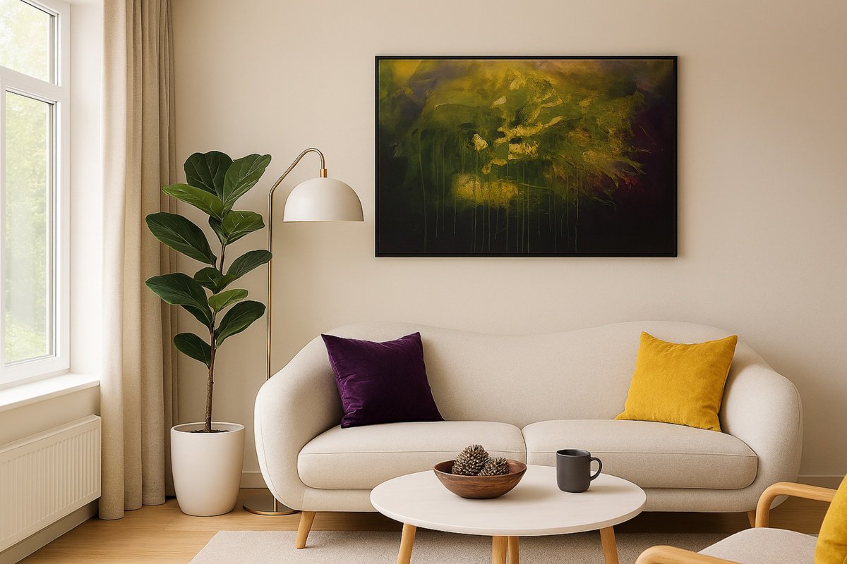 Abstract Botanical Acrylic Painting By Roberta Cervelli, 39 X 28", Anthropocene, Original Artwork