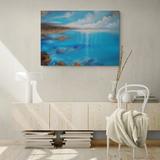 A XL large modern abstract figurative seascape painting "Blue emotion"