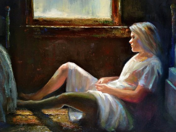 Warm morning 60x70cm ,oil/canvas, impressionistic figure