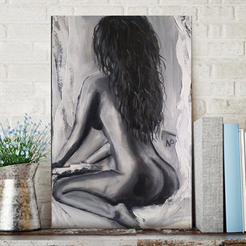 Touch me like you do, nude erotic girl oil painting, Gift, bedroom art by Nataliia Plakhotnyk