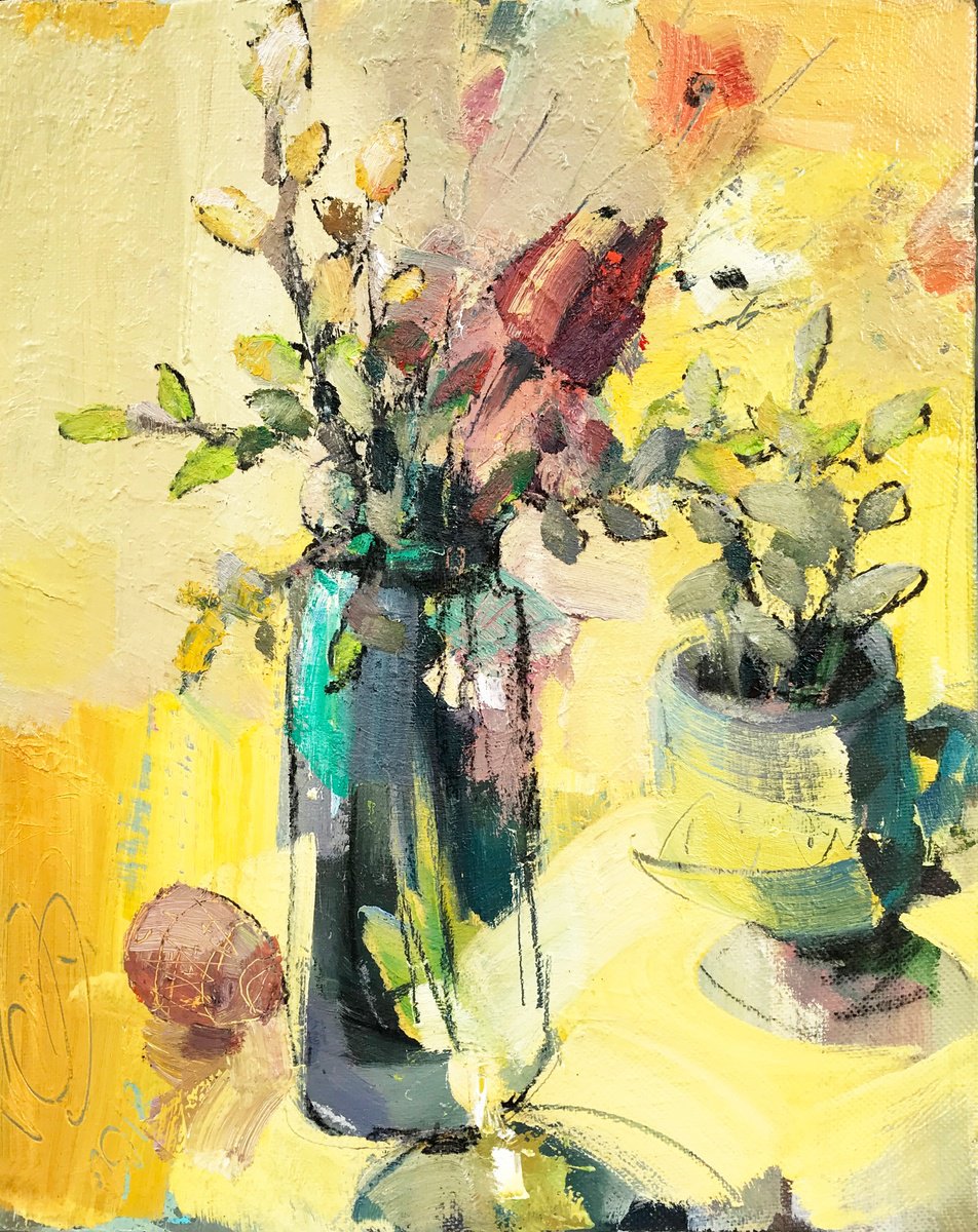 Impressionistic Botanical Oil Painting By Igor Yuryev, 16 X 20, Easter Mood, Original Artwork