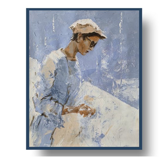 Quiet woman in Blue.