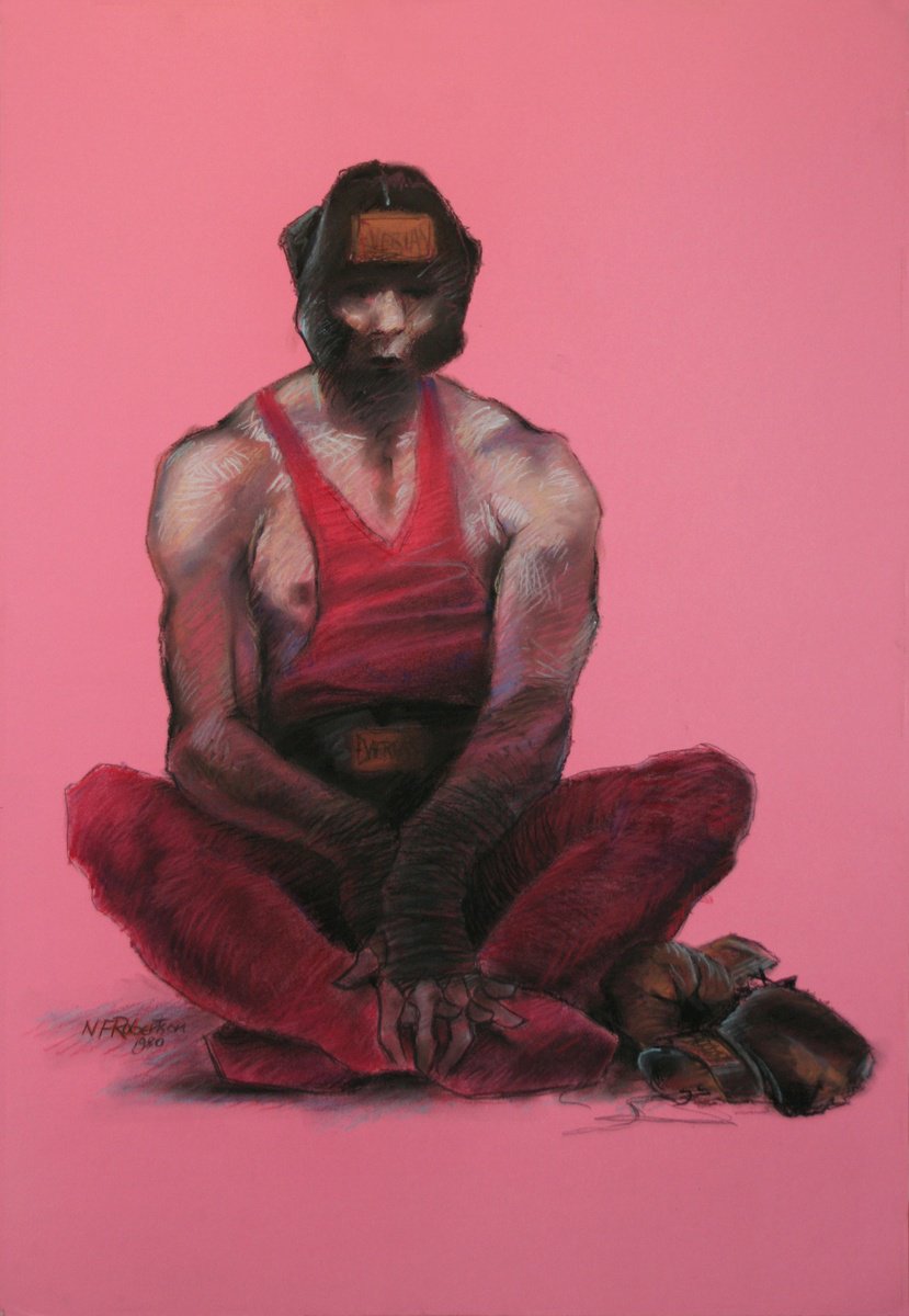Portrait Painting By Nicholas Robertson, 21 X 31", Pugilist, Original Artwork