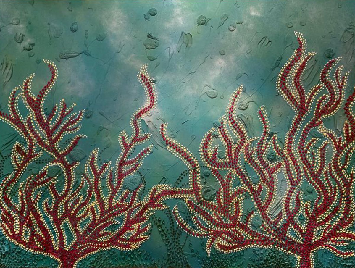 Impressionistic Landscape Painting By Alexandra Romano, 48 X 36, Under The Sea, Original Artwork