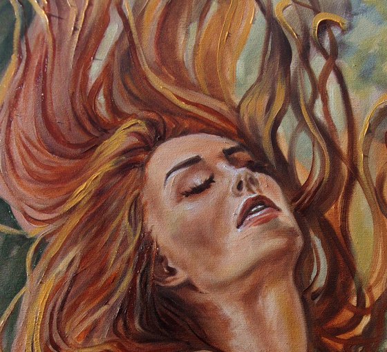 " AUTUMN WIND "-   RED HAIR ORIGINAL OIL PAINTING, GIFT,