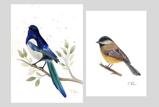 Titmouse and Magpie Set of two
