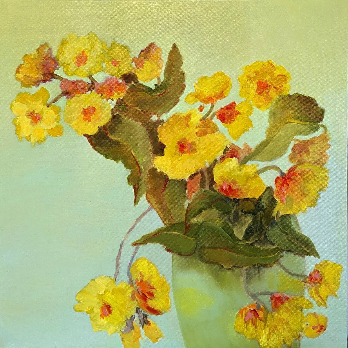 Impressionistic Botanical Oil Painting By Veta Barker, 24 X 24", Flowers From Balcony, Original Artwork