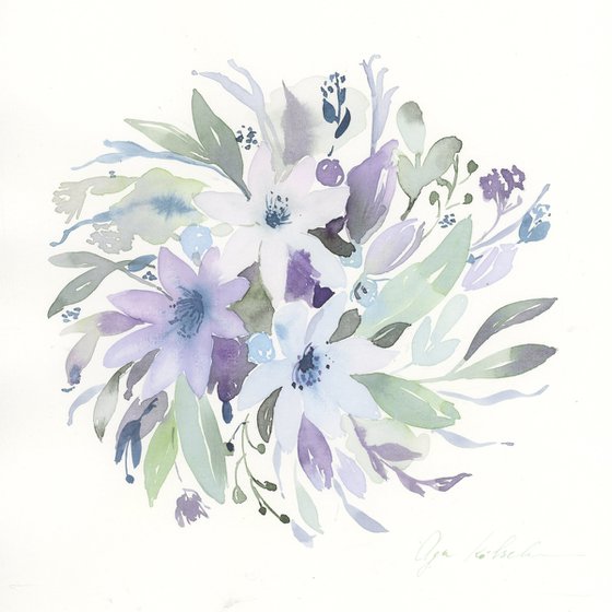 Dusty purple and blue wedding bouquet