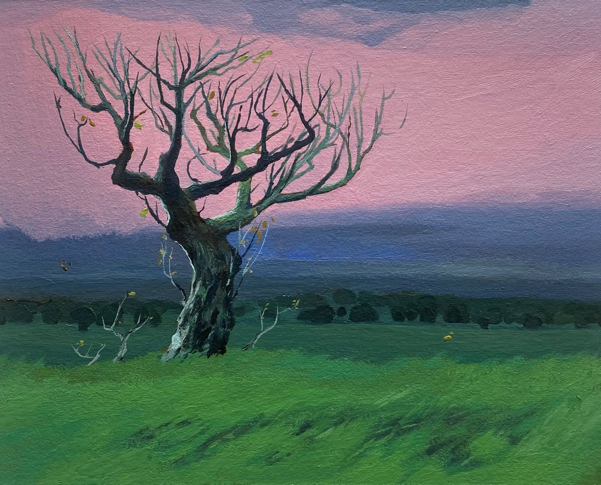 Impressionistic Landscape Oil Painting By Bohdan Vykhrenko, 12 X 9, Lonely Tree, Original Artwork