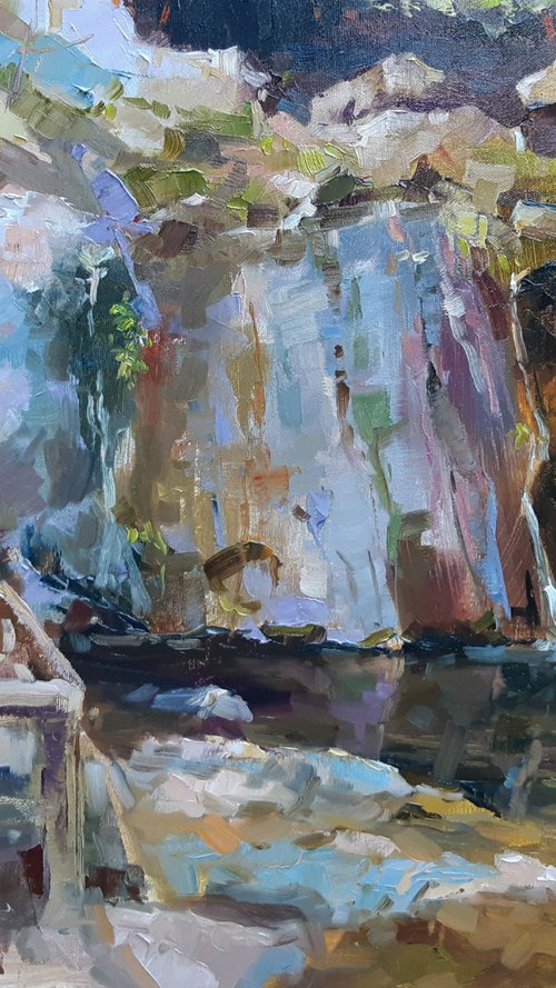 Joseph Howe waterfall, (plein air) original, one of a kind, oil on canvas impressionistic style painting  (18x24") by Alexander Koltakov