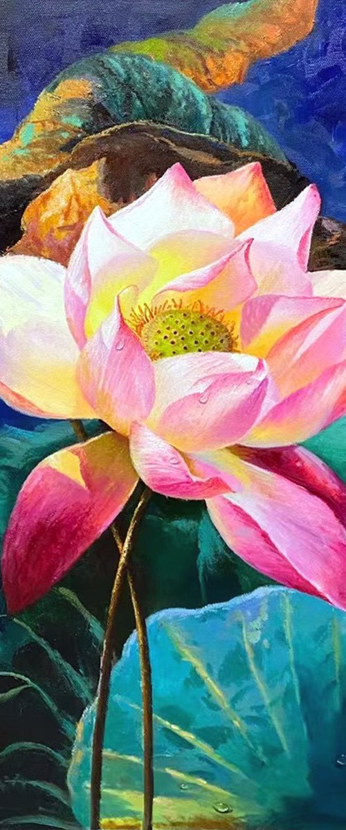 Still life oil painting:Lotus by Kunlong Wang